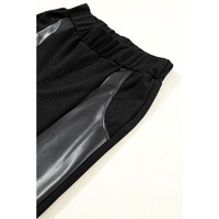 Black Leather Panel Patchwork High Waist Leggings - XL thumbnail