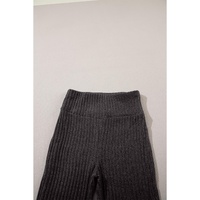 Dark Grey Wide Waistband Ribbed Textured Knit Leggings - S thumbnail