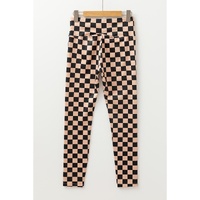 Khaki Checkered Pattern High Waist Skinny Leggings - L thumbnail
