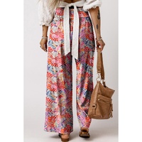 Azura Exchange Print Drawstring Smocked High Waist Pants - S thumbnail