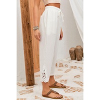 Azura Exchange Lace Splicing Drawstring Casual Cotton Pants - S thumbnail