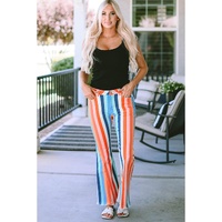 Multicolor Striped Raw Hem Flared Bottom Denim Pants - 14 US thumbnail
