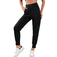 Black Exposed Seam High Waist Pocketed Joggers - L thumbnail