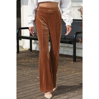 Chestnut Solid Color High Waist Flare Corduroy Pants - L thumbnail