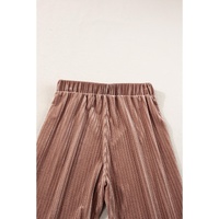 Dusty Pink Solid Color High Waist Flare Corduroy Pants - L thumbnail
