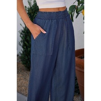 Sail Blue Side Pockets Frilled Smocked High Waist Wide Leg Jeans - S thumbnail