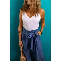 Wild Wind Belted Frilly Waist Wide Leg Loose Pants - L thumbnail