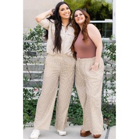 Khaki Stripe Print Wide Leg Drawstring Pants - XL thumbnail
