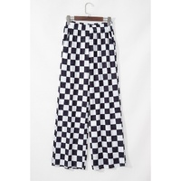 Black 2-Tone Checked Print High Waist Wide Leg Pants - S thumbnail