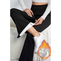 Black Thermal Lined Split Flare Leg Pants - S thumbnail