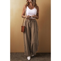 Desert Palm Cotton Linen Drawstring Waist Wide Leg Pants - M thumbnail