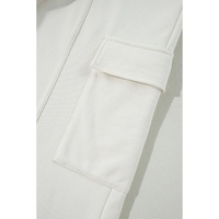 Beige Plain Cargo Pockets High Waist Casual Sweatpants - S thumbnail