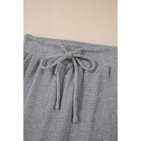 Gray Waffle Knit Drawstring High Waist Wide Leg Pants - M thumbnail