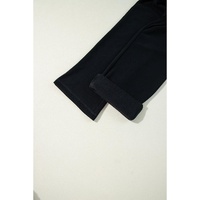 Black Solid Color Fleece Lined Drawstring Waist Casual Pants - M thumbnail