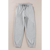 Light Grey Solid Color Fleece Lined Drawstring Waist Joggers - 2XL thumbnail