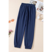 Navy Blue Solid Color Fleece Lined Drawstring Waist Joggers - 2XL thumbnail