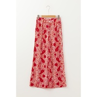 Red Paisley Printed Buttoned High Waist Straight Leg Pants - L thumbnail