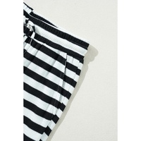 Black Stripe Lace-up Waist Casual Flared Pants - L thumbnail