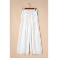White Casual Tie Waist Pleated Wide Leg Pants - XL thumbnail