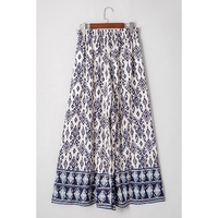 Blue Boho Pattern Print High Waist Wide Leg Loose Pants - S thumbnail