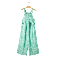 Moonlight Jade Printed Bib Wide Leg Overalls - L thumbnail