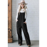 Black Solid Pocketed Loose Fit Corduroy Overall - XL thumbnail