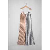 Yellow Stripe Two Tone Contrast Spaghetti Strap Backless Overall - S thumbnail