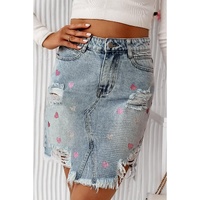 Beau Blue Shimmer Heart Pattern Distressed Denim Mini Skirt - L thumbnail