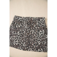 Khaki Leopard Denim Mini Skirt - 10 US thumbnail