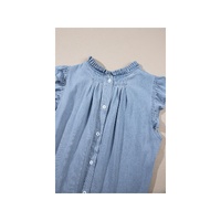 Beau Blue Frilly Pleated Button Back Retro Chambray Top - S thumbnail