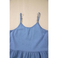 Sky Blue Casual Ruffled Spaghetti Straps Denim Tank Top - L thumbnail