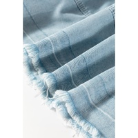 Beau Blue Light Wash Exposed Stitching Raw Hem V Neck Denim Top - L thumbnail