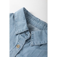Dusk Blue Folded Short Sleeve Patched Pocket Denim Shirt - M thumbnail