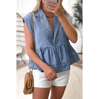 Dusk Blue Lapel Denim Babydoll Top - XL thumbnail