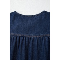 Sail Blue Puff Sleeve Lace-up Neckline Splicing Denim Blouse - S thumbnail