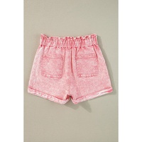 Dusty Pink Vintage Washed Frilled High Waist Denim Shorts - 10 US thumbnail