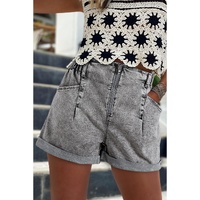 Gray Zipped Light Wash Cuffed Edge Denim Shorts - 14 US thumbnail