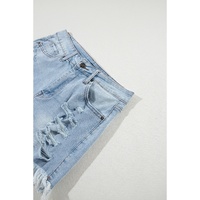 Light Blue Distressed Ripped Raw Hem High Waist Denim Shorts - 14 US thumbnail