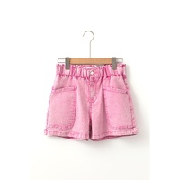 Strawberry Pink Elastic High Waisted Denim Shorts - 12 US thumbnail