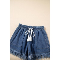 Ashleigh Blue Raw Hem Drawstring High Waist Denim Shorts with Pockets - 10 US thumbnail