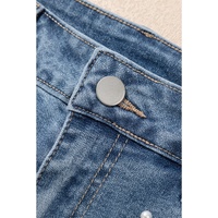 Dusk Blue Pearl Beaded Raw Hem Medium Wash Denim Shorts - 4 US thumbnail