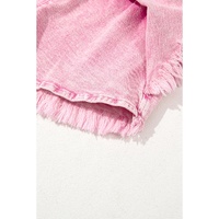 Pink Washed Wide Smocked Waistband Frayed Denim Shorts - 8 US thumbnail