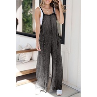 Dark Grey Light Wash Frayed Exposed Seam Wide Leg Denim Overall - L thumbnail