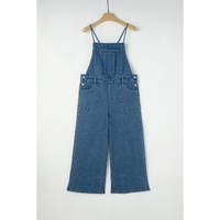 Dusk Blue Adjustable Tie Straps Cropped Wide Leg Denim Overalls - S thumbnail