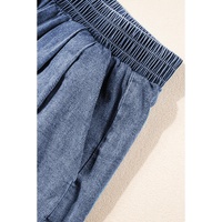 Light Blue Denim Cuffed Sleeve Tee Elastic Shorts Set - L thumbnail