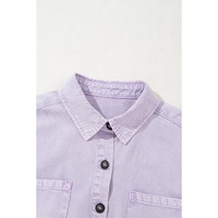 Orchid Petal Short Sleeve Double Chest Pocket Denim Shirt Dress - S thumbnail
