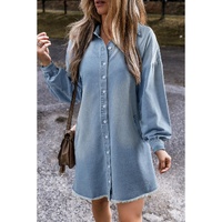 Beau Blue Risen Medium Washed Denim Shirt Dress - L thumbnail