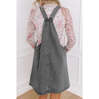 Medium Grey Wide Strap Button Front Pocketed Denim Mini Dress - XL thumbnail
