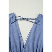 Myosotis Chambray Deep V Neck Bracelet Sleeve Maxi Dress - L thumbnail