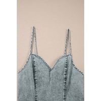 Beau Blue Sleeveless V Neck Back Zipped Denim Dress - S thumbnail